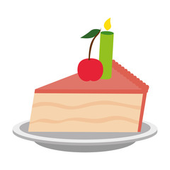 sweet and delicious cake portion with candle vector illustration design