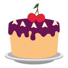 sweet and delicious cake with cherries vector illustration design