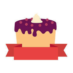 sweet and delicious cake with ribbon vector illustration design