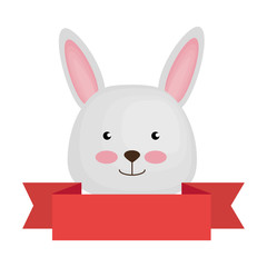 cute rabbit with ribbon character icon vector illustration design