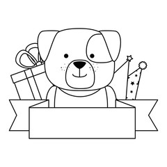 cute dog with gift and hats character vector illustration design