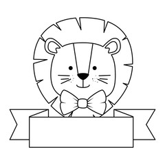 cute lion with ribbon character icon vector illustration design