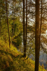 Summer sunset on the Bank of the quarry. The fading light of the sun.