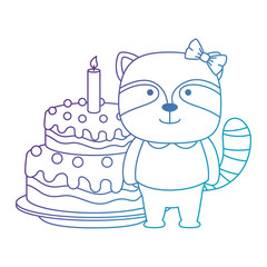 cute raccoon with sweet cake character icon vector illustration design