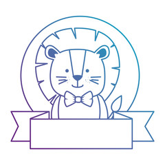 cute lion with ribbon character icon vector illustration design