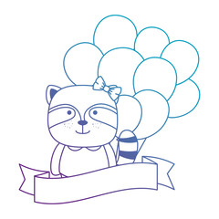 cute raccoon witth balloons helium character icon vector illustration design