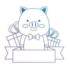 cute pig with gifts character icon vector illustration design