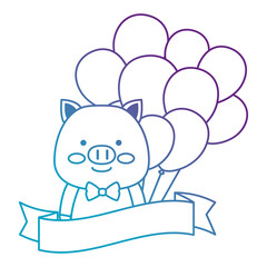 cute pig with balloons helium character vector illustration design