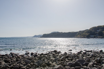 静岡県賀茂郡東伊豆町稲取の志津摩です。遠くに見えるのは南伊豆・下田方面です。