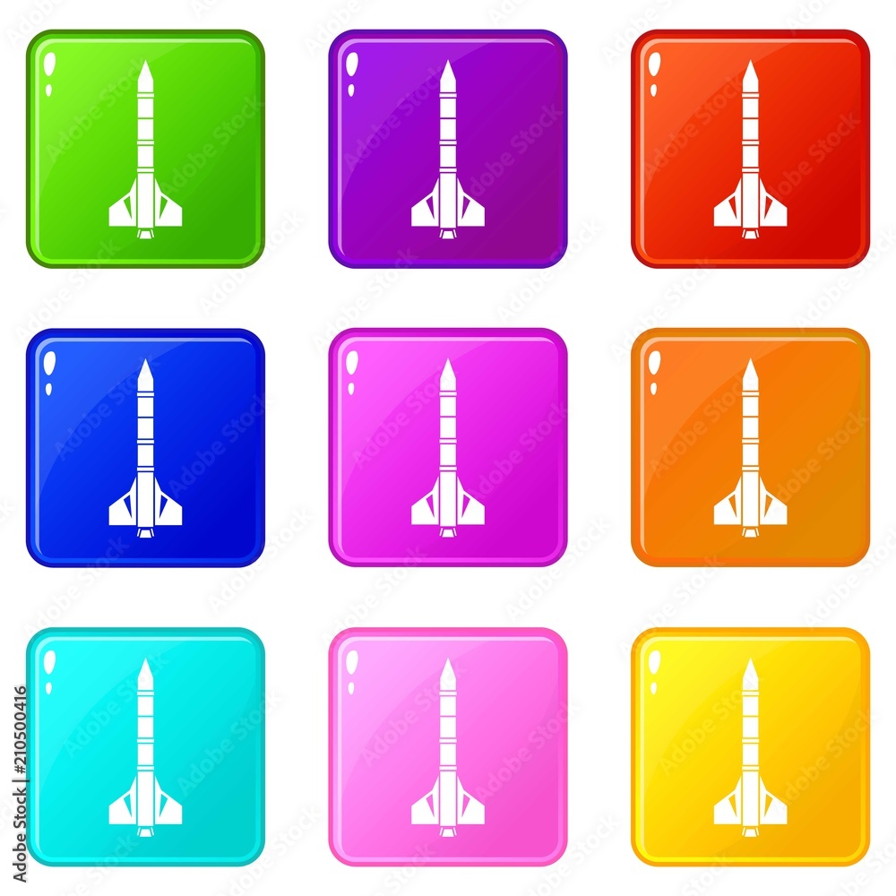 Poster atomic rocket icons of 9 color set isolated vector illustration
