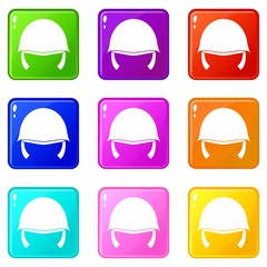 Military helmet icons of 9 color set isolated vector illustration