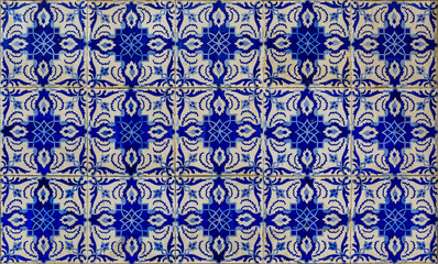 Detail of old traditional ornate portuguese decorative azulejo tiles