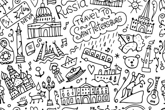 Travel to Saint Petersburg, seamless pattern for your design