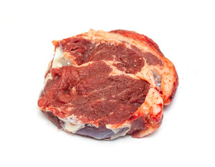 piece of raw beef meat on white background