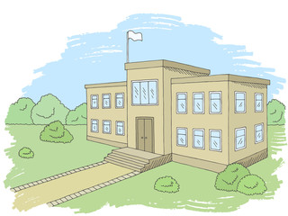 School building graphic color exterior sketch illustration vector