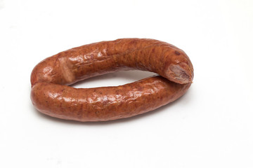 smoked sausages on a white background