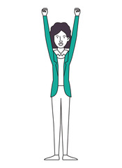 young woman celebrating with hands up character vector illustration design