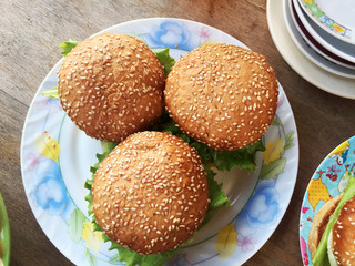 Big hamburger on the plate	