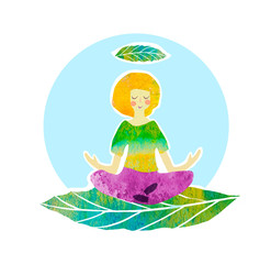 Obraz na płótnie Canvas Beautiful cartoon icon with girl in lotus pose