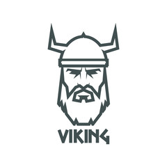 Head of Viking wearing a helmet. Logo barbarian