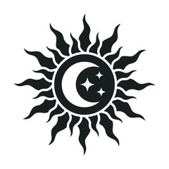 Sun and moon with stars logo.