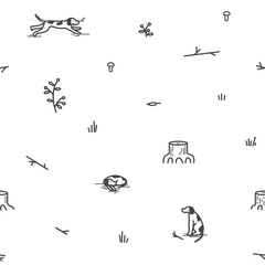 Seamless pattern. Dog in a park.