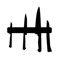 Wall-mounted magnetic knife holder silhouette with separate knives