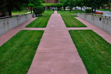 A red sidewalk in downtown Kansas City, Missouri.