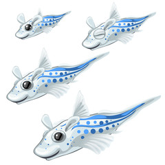 Set fantasy animals with ears and fins isolated on white background. Vector cartoon close-up illustration.