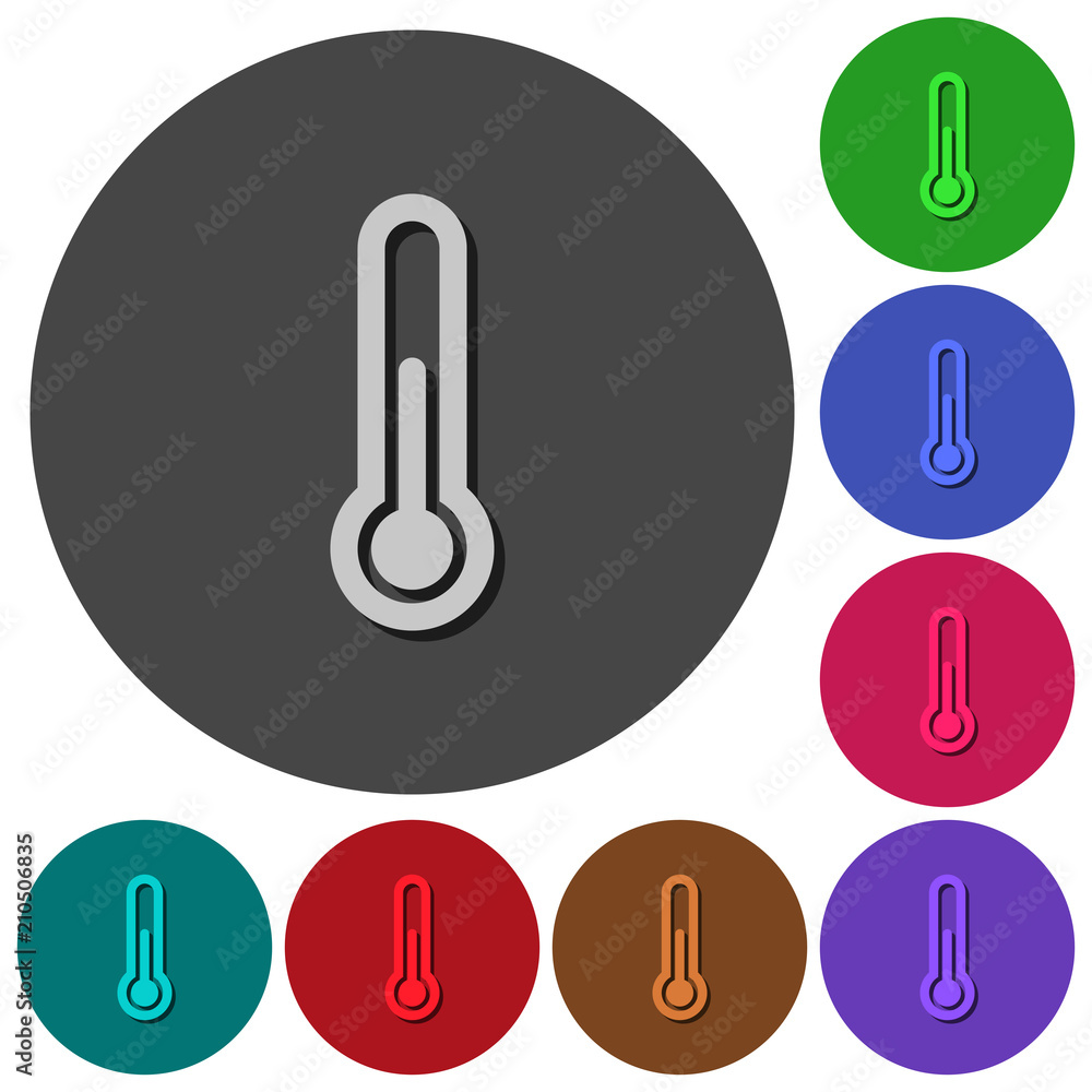 Poster thermometer icons with shadows on round backgrounds