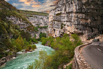 Verdon Gorge, Provence, France: landscape of the river canyon in the park of Verdon