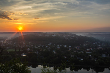 Fototapeta premium Vltava river in sunrise, horseshoe in Czech republic