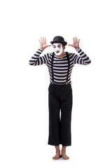 Young mime isolated on white background
