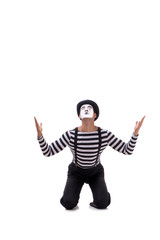 Young mime isolated on white background