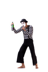 Mime drinking wine isolated on white background