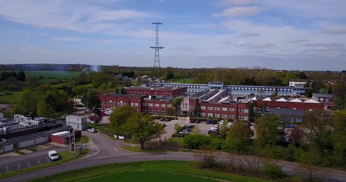Aerial (Drone) footage of a Factory in the English Countryside