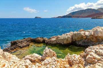 Rock pool with ocean background