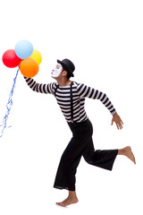 Fototapeta na wymiar Mime with balloons isolated on white background