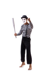 Mime with baseball bat isolated on white