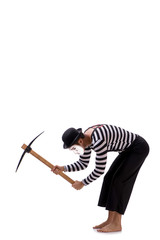 Mime with axe isolated on white background