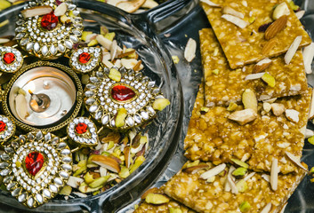 Asian food served on black stone, top view. Chinese and vietnamese cuisine set.