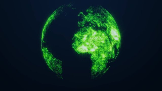 Planet Earth as a green glow hologram. Virtual digital planet Earth on dark background. 4K