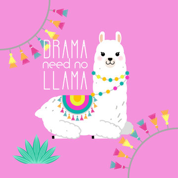 Cute llama and alpaca illustration for nursery design, poster, greeting, birthday card, baby shower design and party decor
