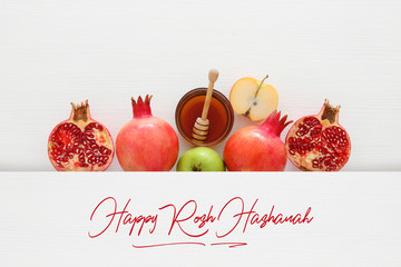Rosh hashanah (jewish New Year holiday) concept. Traditional symbols.