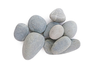 Light gray beach pebbles isolated on white background