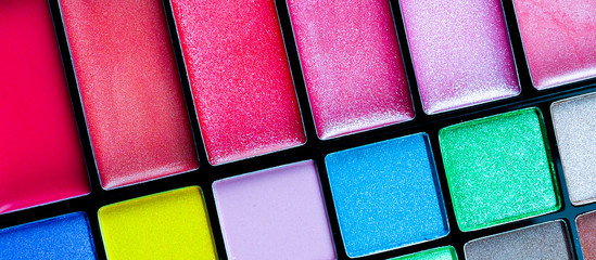 Makeup background. Colorful makeup palette, banner for website
