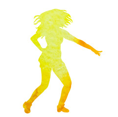 white background, watercolor silhouette girl dancing