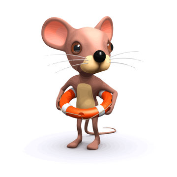 Vector 3d Funny cartoon mouse  lifesaver