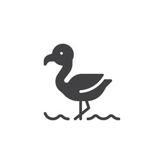 Flamingo on the beach vector icon. filled flat sign for mobile concept and web design. Tropical flamingo bird simple solid icon. Symbol, logo illustration. Pixel perfect vector graphics