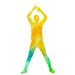  isolated, white background, watercolor silhouette man dancing dance